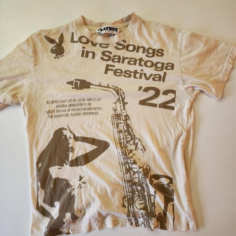 'playboy beige t shirt A12 medium beige print, graphic tee, vintage style